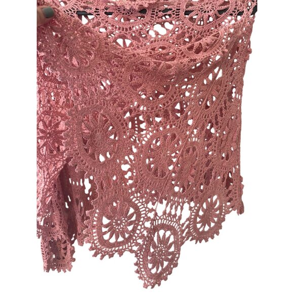 Handcrafted Crochet Floral Lace Shawl Poncho Wrap Pink Unique Design - Picture 4 of 8